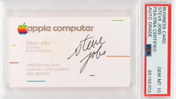 41年歷史！喬布斯簽名名片拍出131萬(wàn)元天價(jià)