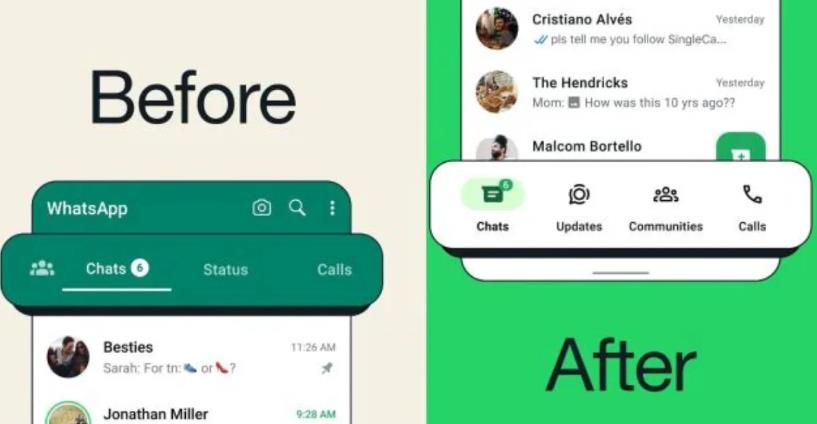 WhatsApp為Android手機重新定位導(dǎo)航欄 四個選項卡都具有專用圖標(圖1)
